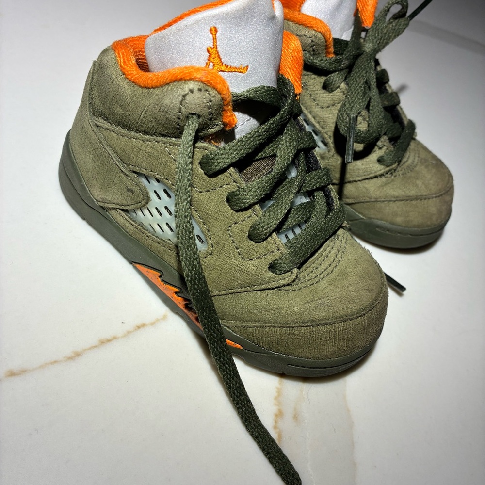 Kids Olive Green and Orange Sneakers - Picture 2 of 6